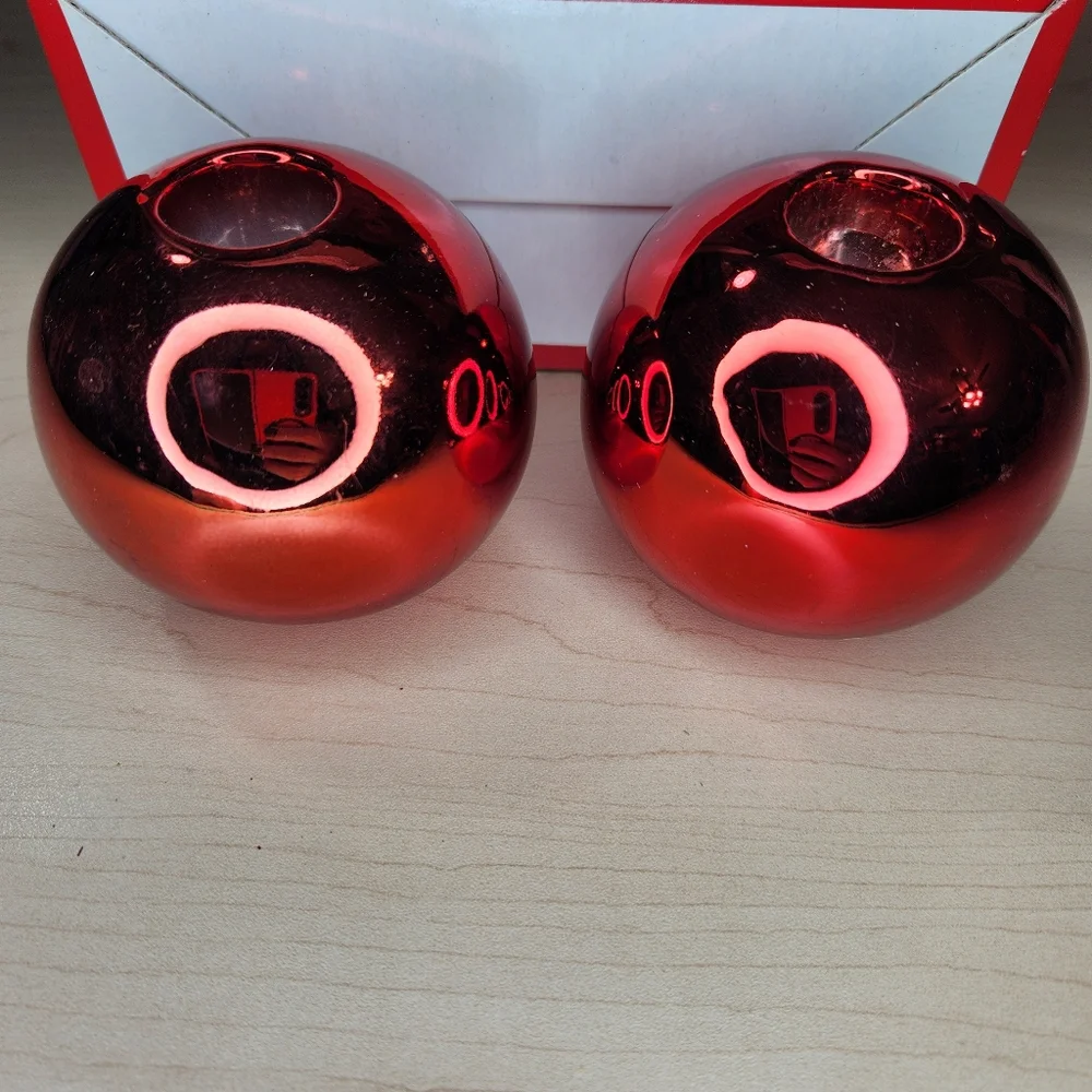Vintage Christmas The Cook's Bazaar Ceramic Metallic Red Candle‎ Stick Holders